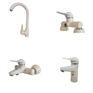 شیرآلات آویسا مدل آریا سفید کروم ست 4 تیکه دارای 5 سال گارانتی طلایی