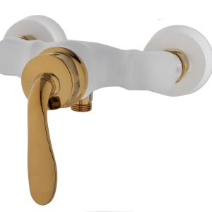 شیرآلات آویسا مدل بیوتی سفید طلایی ست 4 تیکه دارای 5 سال گارانتی طلایی