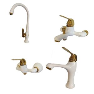 شیرآلات آویسا مدل نیکا سفید طلایی ست 4 تیکه دارای 5 سال گارانتی طلایی