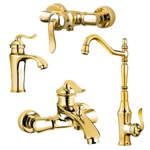 شیرآلات آویسا مدل بیوتی طلایی ست 4 تیکه دارای 5 سال گارانتی طلایی