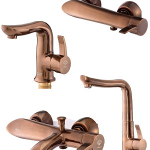 شیرآلات آویسا مدل لوتوس رزگلد مات ست 4 تیکه دارای 5 سال گارانتی طلایی