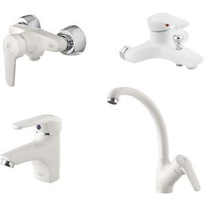 شیرآلات آویسا مدل آلپ سفید ست 4 تیکه دارای 5 سال گارانتی طلایی