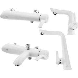 شیرآلات آویسا مدل لوتوس سفید کروم ست 4 تیکه دارای 5 سال گارانتی طلایی