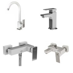 شیرآلات آویسا مدل اسموت سفید کروم ست 4 تیکه دارای 5 سال گارانتی طلایی